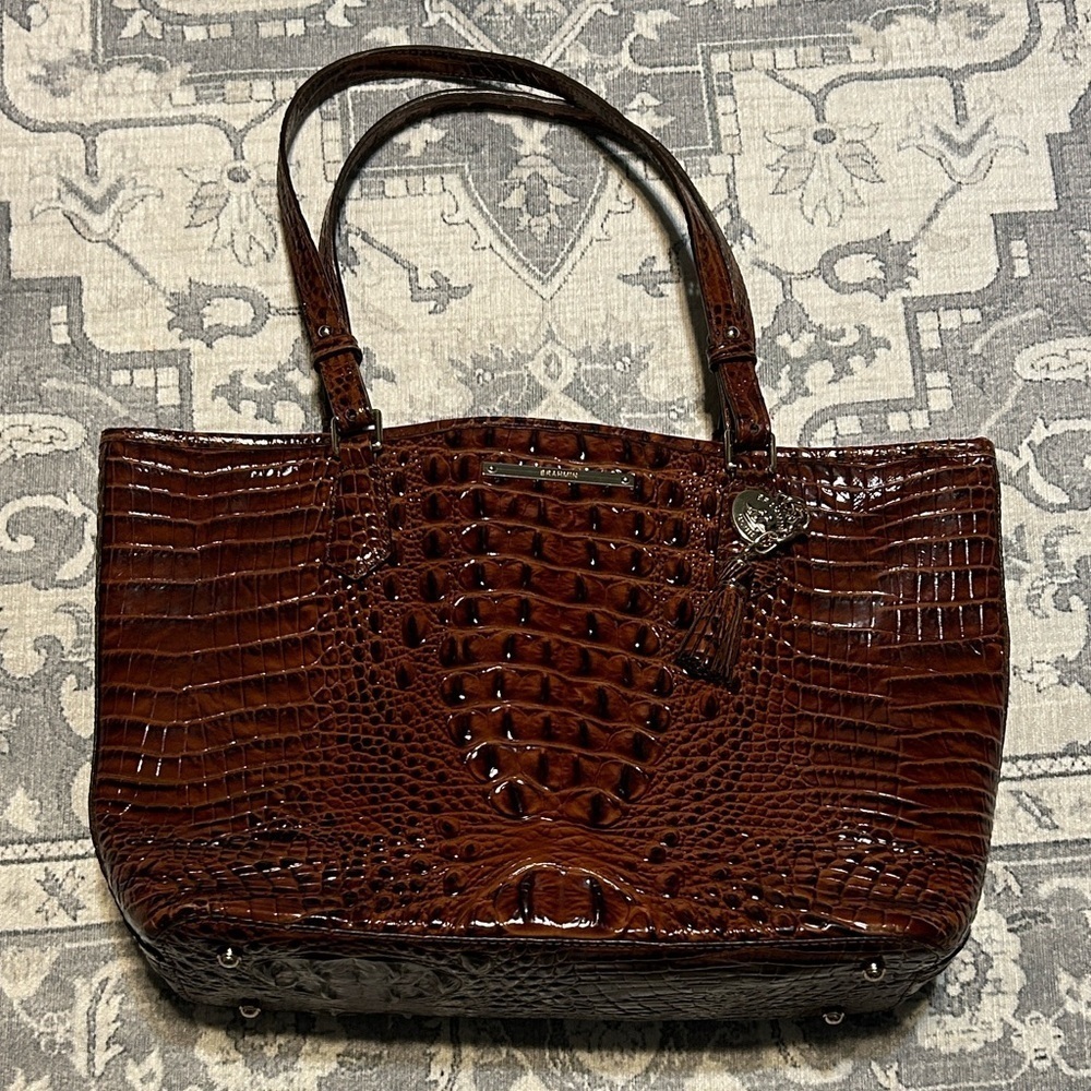 Brahmin Elegant Brown Embossed Tote Bag